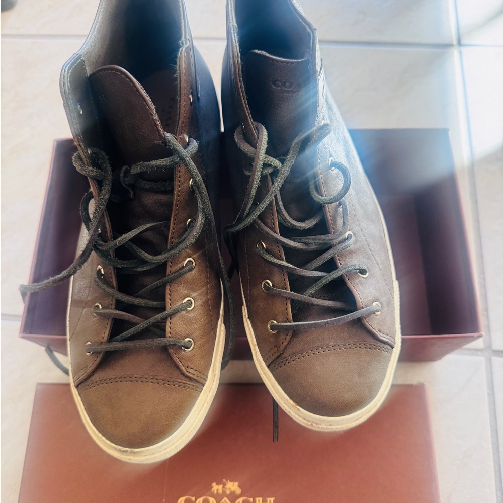 Coach Men's Dark Brown High-Top Sneakers